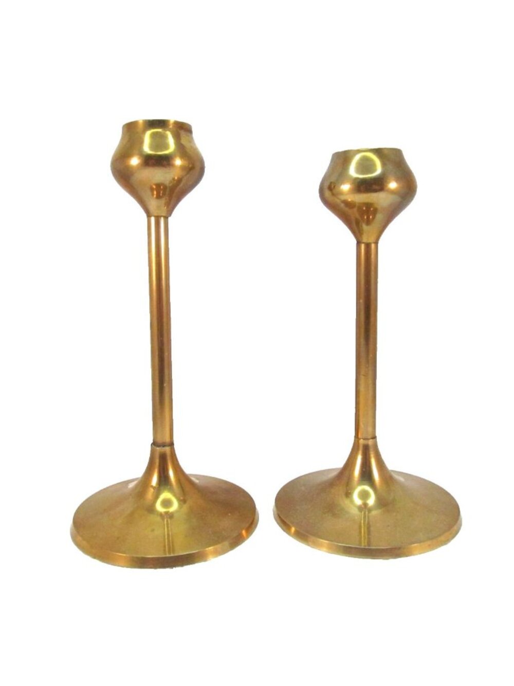 Vintage Set of 2 Brass Mid Century Modern Tapered Graduated Candlestick Holders